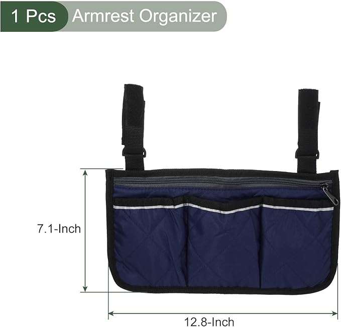 YOKIVE Armrest Organizer, Waterproof Chair Snack Storage Bag with Straps, Great for Camping Beach Daily Use, (Dark Blue, 4 Pockets)