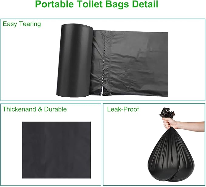 100 PCS Portable Toilet Bags for Camping, Biodegradable Porta Potty Bags - 8 Gallon Thickened Waste Bags Fit for 5 Gallon Bucket, Camping Poop Bag, Trash Bags for Home Boating Travel Outdoor