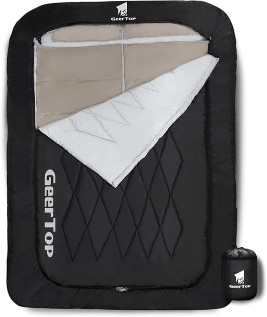 GEERTOP Comfort Doublewide Sleeping Bag with Blanket Queen Size Two Person Sleeping Bag for Adults, Couples & Family Camping