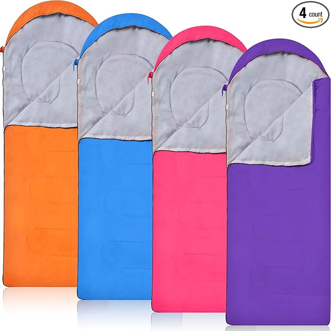 Macarrie 4 Pcs 0 Degree Camping Sleeping Bags Bulk for Adults 4 Season Warm Cold Weather Sleeping Bags with Compression Sack Lightweight Portable Waterproof for Backpacking Hiking Outdoor