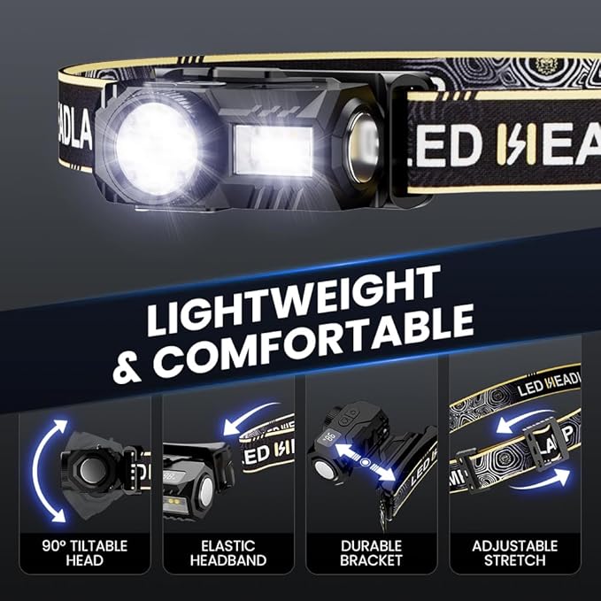 LED Headlamp Rechargeable with Motion Sensor - Super Bright Head Lamp with 6 Modes for Camping & Hiking Gear Essentials, IPX4 Waterproof Headlight Flashlight with Red Light, USB Cable Included(Orange)