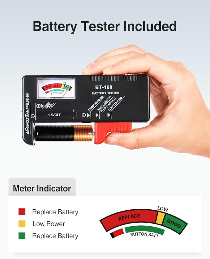 Luxtude Battery Storage Organizer, Clear Battery Organizer Storage Case with Tester,Batteries Holder Organizers for 90 PCS, Batteries Case Organizers Holds 50 AA & 40 AAA, Camping Accessories(Black)