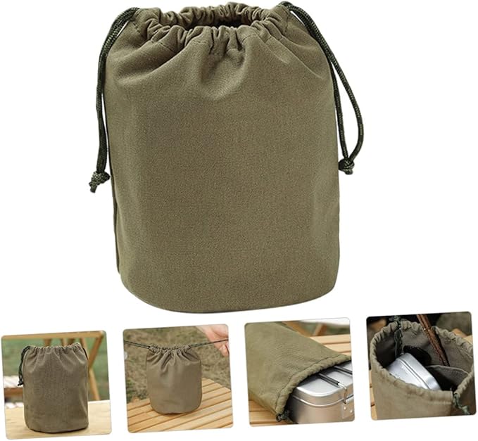 TOYANDONA Large Capacity Drawstring Camping Storage Bag Canvas Tableware Organizer for Outdoor Activities Portable Cutlery Carrying Bag for Picnics and Travel
