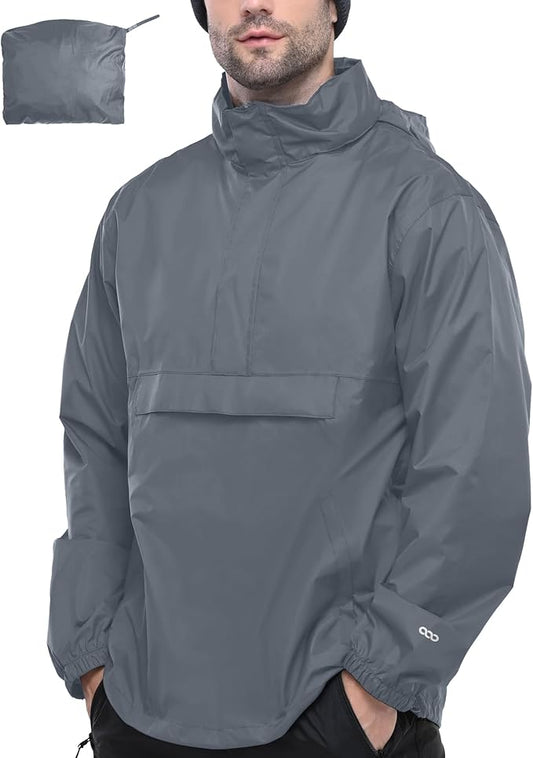 33,000ft Men's Pullover Rain Jacket Waterproof with Hood Lightweight Packable Raincoat Windbreaker for Golf Travel