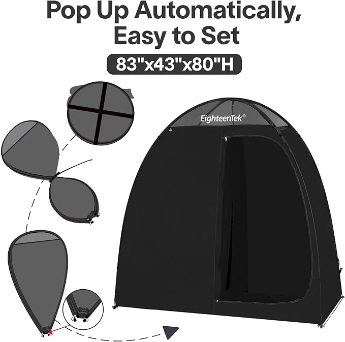 EighteenTek Shower Tent Camping, 2-Room Portable Changing Room, Outdoor Shower Enclosure, Pop Up Privacy Tent Shelter with Floor & Doors, Waterproof & Lightweight, Camping Toilet Bathroom