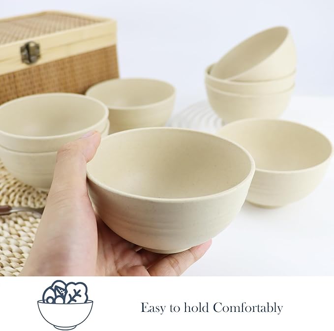 Homienly 10 OZ Dessert Bowls Wheat Straw Small Bowls Reusable Kids Bowl Mini Bowl for Ice Cream, Side Dishes, Fruit, Snack, Portion Control Unbreakable Lightweight Bowl Set, Microwave Safe (Beige)