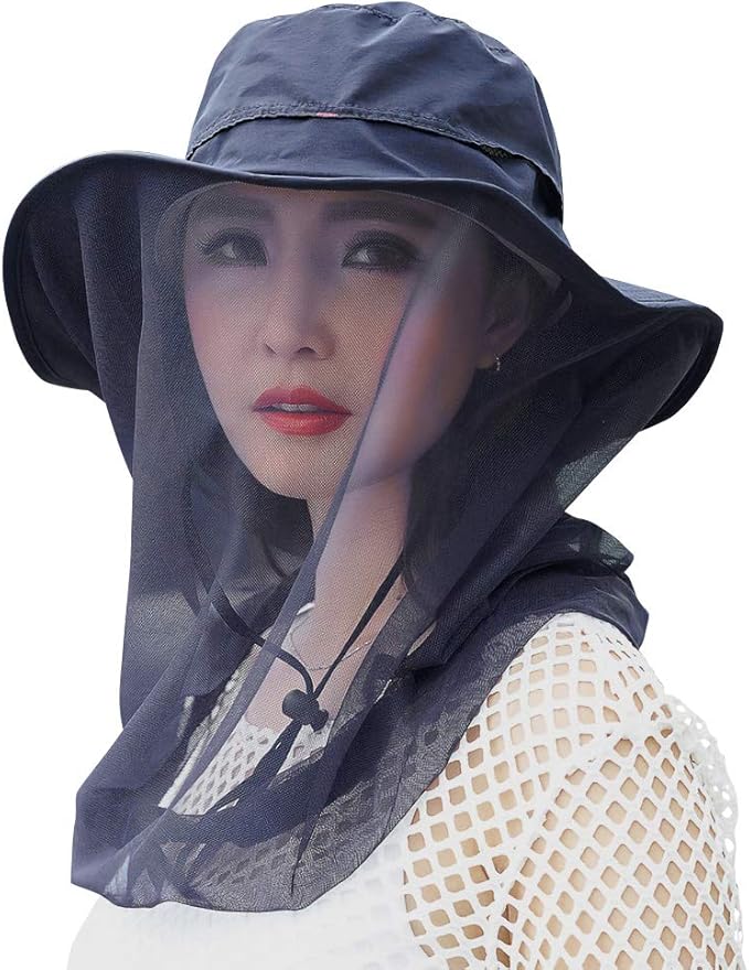 Mosquito Head Net Hat, Safari Sun Hat with Veil Mesh Protection from Insect