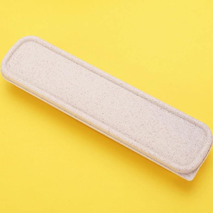 1Pcs Simple Utensil Holder with Lid, Reusable Utensils Wheat Straw Travel Cutlery Box，Portable Flatware Box Travel Tableware Storage Case, Simple Tableware Storage Boxs Case for Cutlery Kit (Beige)