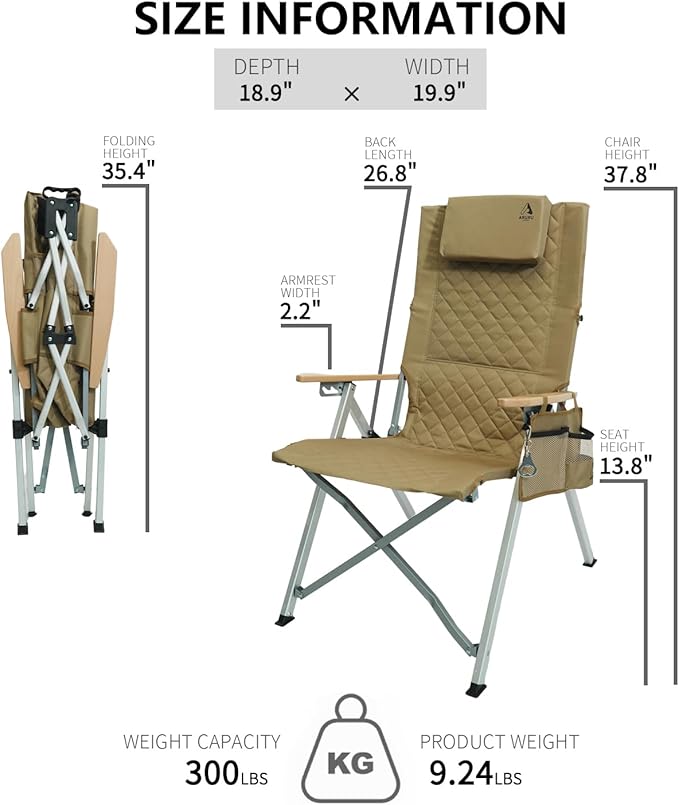 Reclining Camping Chair 2 Pack, Folding Lawn Chairs with 4-Stage Adjustable High Back for Adults Heavy Duty, Compact Foldable Outdoor Patio Recliner Chair with Side Bag (Khaki)