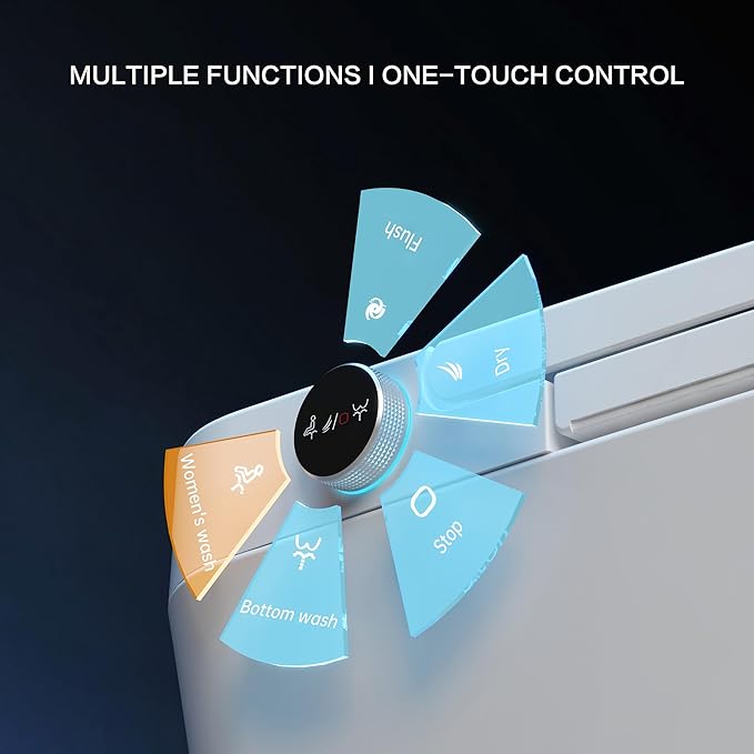 Smart Toilet with Built-In Tank & Pump, Heated Seat, Auto Dual Flush, Warm Bidet & Dryer Function, Foot Sensor, Night Light & LED Display, Wireless Remote, 1.28GPF