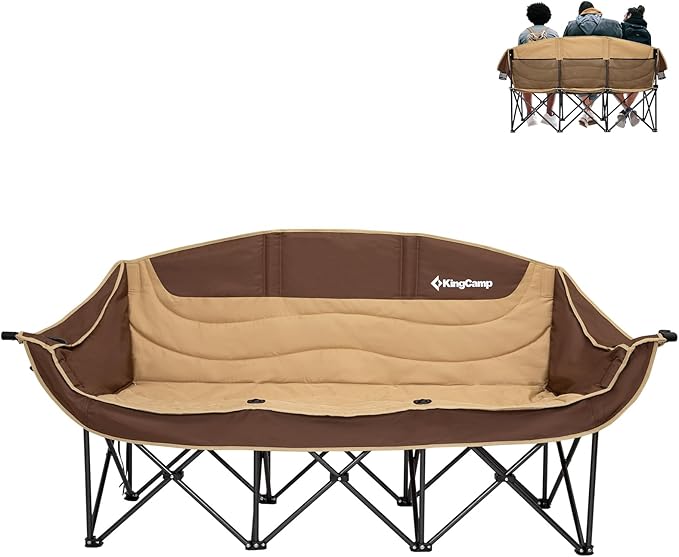 KingCamp Double Camping Chair, Oversized Heavy Duty Loveseat for Adults Portable Folding XL 2 Person Couch Padded Comfortable Two Seat with Cup Holder for Outdoor Lawn Backyard