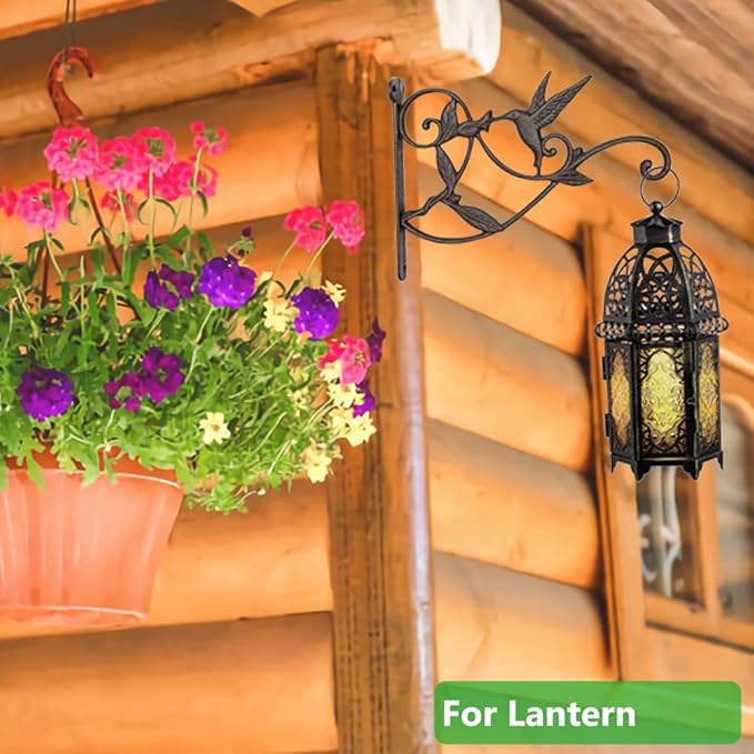 Plant Hanger Brackets Wall Mounted Cast Iron Metal Wrought Plants Hangers Hanging Decorative Hummingbird Hooks Holder for Indoor Outdoor Flower Basket Pot Planter, Bird Feeder, Wind Chimes Lantern