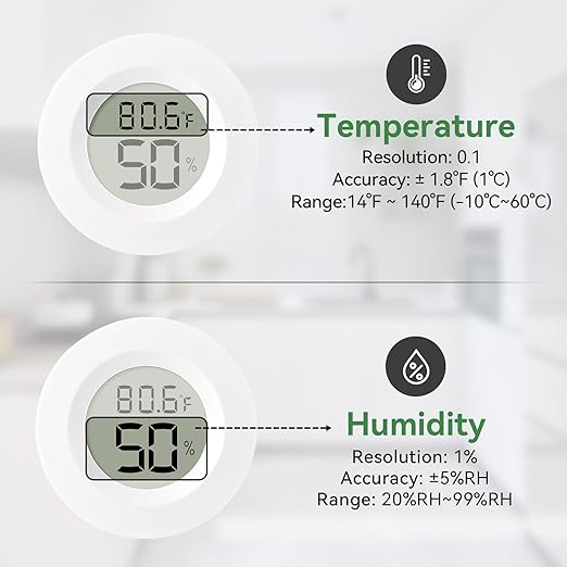 2-Pack Mini Hygrometer & Thermometer, Indoor Outdoor Digital Humidity Meter Gauge Temperature, ℉/℃, for Home, Office, Reptile, Car, Greenhouse, Lab, Terrarium, Cellar.. A01 White