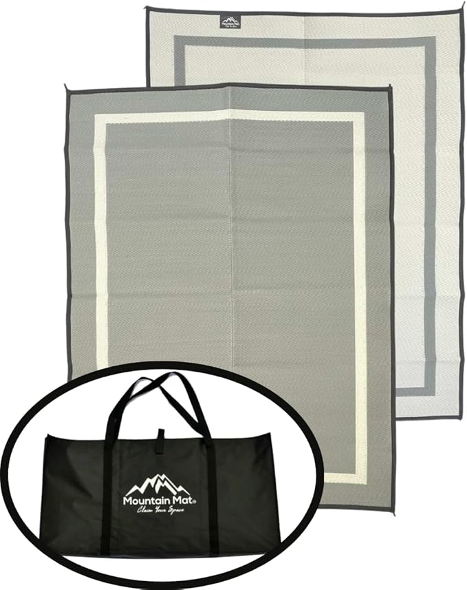5x7 Solid Gray RV Patio Mat with Carry Bag – Extra Thick 5mm Recycled Poly Rug – Waterproof, Heavy-Duty, Reversible – Luxury Outdoor Mat for Camping, Beach (Gray with Carry Bag, 5'x7')