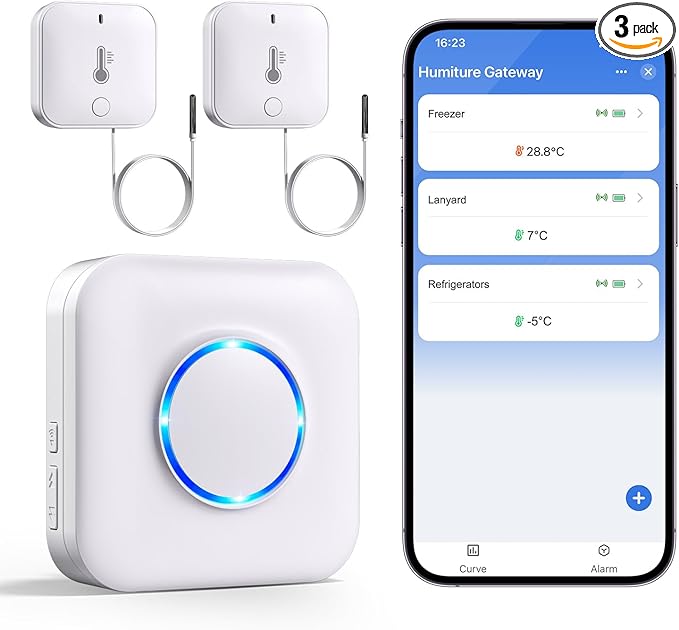 WiFi Refrigerator Thermometer with Alarm, Freezer Alarm with App Notifications, Digital Fridge Thermometer with Loud 90dB, 2 Remote Wireless Temperature Sensors for Home Kitchen Fridge Fish Tank