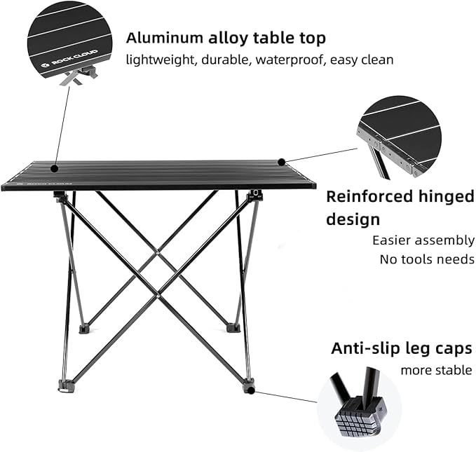 ROCK CLOUD Portable Camping Table Ultralight Aluminum Camp Table Folding Beach Table for Camping Hiking Backpacking Outdoor Picnic, Size M