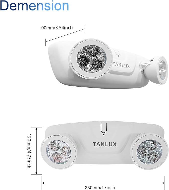 TANLUX LED Emergency Lights with Battery Backup - Two Head Adjustable Commercial Emergency Lights, UL Listed, Hardwired - 6 Pack (White)