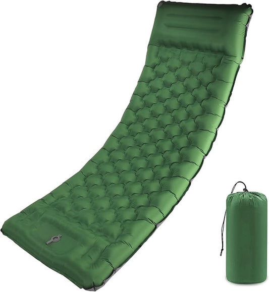 Camping Sleeping Pad with Pillow: Extra Thick 4.7 Inch Ultralight Self Inflating Air Mat, Connectable 50D Insulated Sleep Mattress for Backpacking, Camp, Hiking, Tent (Olive Green)