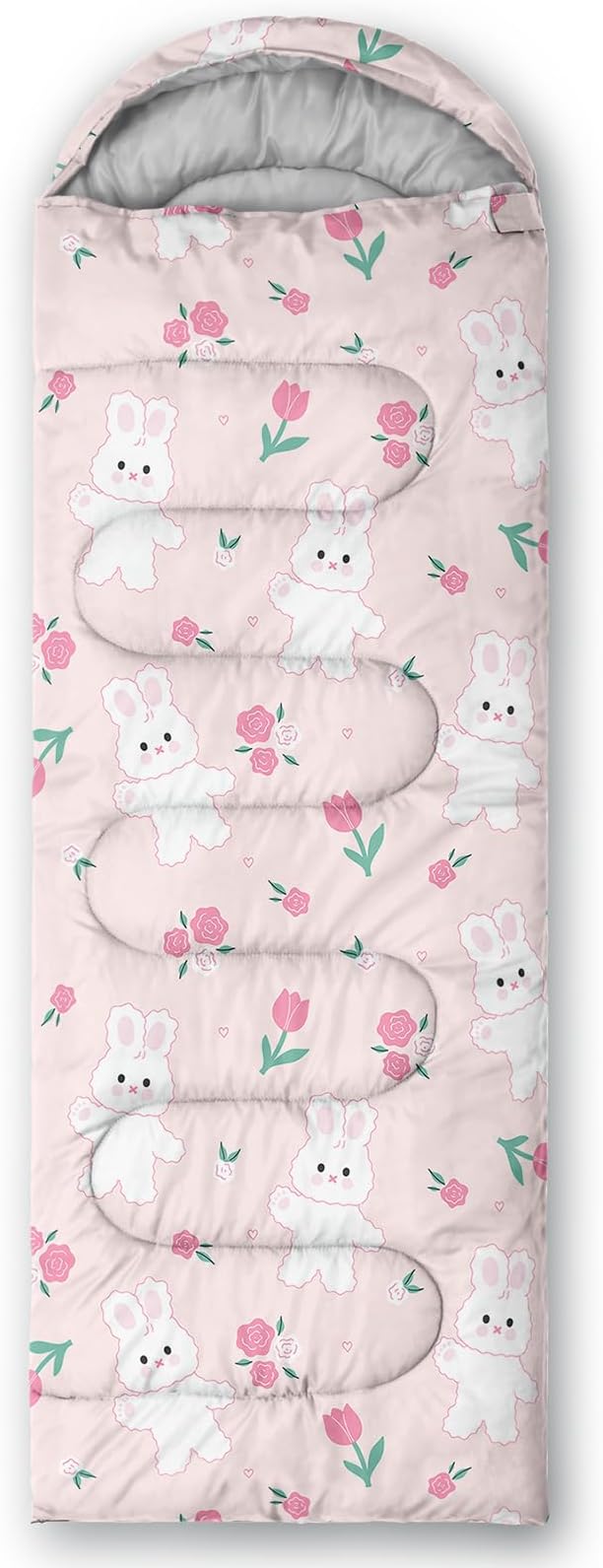 AILONEN Pink Lovely Rabbit Sleeping Bag for Girls Kids Adults,Warm and Cool Weather,Lightweight,Waterproof Backpacking,Cartoon Flowers Printed Bunny Sleeping Bag for Camping