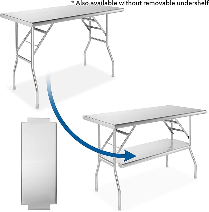 GRIDMANN Stainless Steel Folding Table 48 x 24 Inch with Under Shelf, NSF Kitchen Prep & Work Table