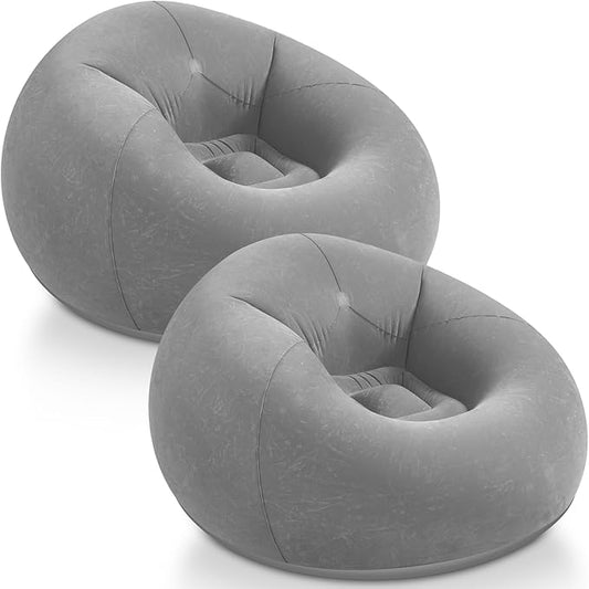 Realspring Inflatable Bean Bag Chairs Outdoor Blow up Camping Chairs Inflatable Lazy Sofa Folding Portable Bean Bag Loungers Couch for Movie Night(Dark Gray,2 Pcs)