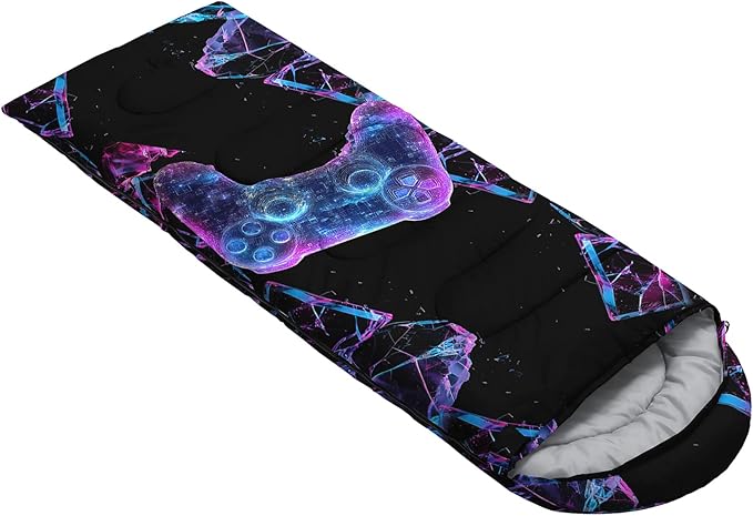 AILONEN Blue Glowing Basketball Sleeping Bag for Kids Boys,Warm and Cool Weather,Lightweight,Waterproof Backpacking,City Theme Ball Sports Sleeping Bag for Camping