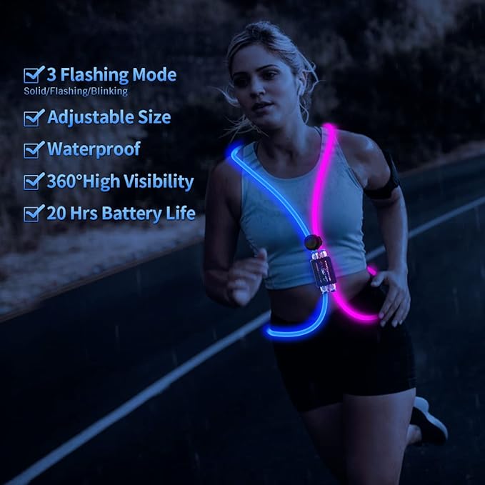 LED Reflective Vest Rechargeable Running Light for Runners High Visibility Safety Vest for Running,Cycling or Walking