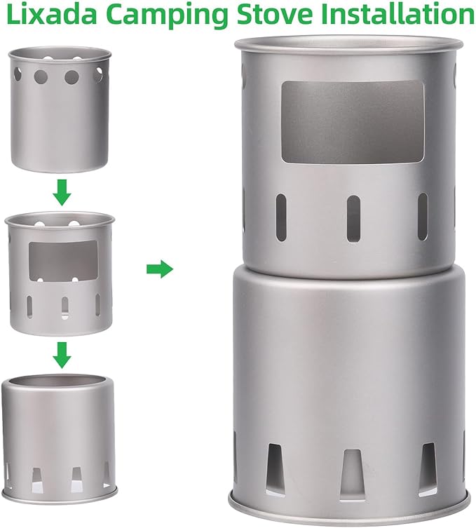 Lixada Camping Stove Titanium Backpacking Wood Burning Stove Portable Folding Camping Wood Stove Lightweight Mini Camp Stove for Outdoor Camping Trekking Hiking Backpacking Picnic BBQ