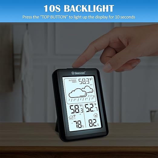 Geevon Indoor Outdoor Thermometer Wireless 200ft/60m, Digital Temperature Humidity Monitor with Large Display, Hygrometer with Weather, 3 Channel, Mold/Dew/Heat, 10s Backlight