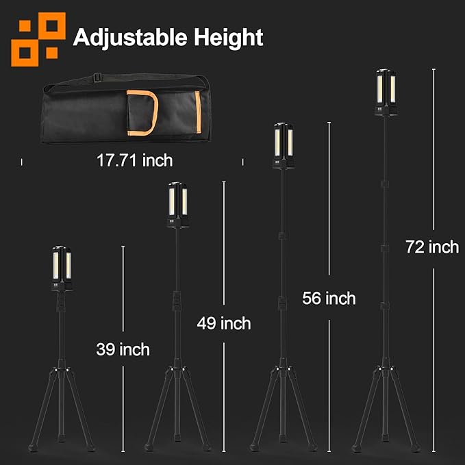 13200mAh Rechargeable Solar Work Light with Folding Stand and Carrying Bag, AODOO 8000 Lumen Cordless Camping Light, White/Warm/Nature White/RED(SOS) with Detachable Tripod