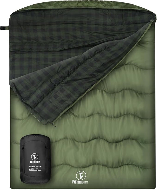 0 Degree Flannel Double Sleeping Bag for Adults, Couples or Family - Winter Queen Size Waterproof & Warm 2-Person Sleeping Bag for Cold Weather Camping, RV Travel