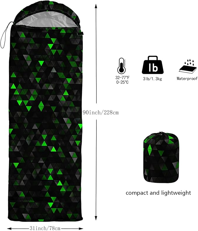Sleeping Bags for Adults and Kids，3D Printing Camping Sleeping Bag for Girls Boys Lightweight Waterproof Cold/Warm 3-Season，Outdoor Travel with Compression Bags