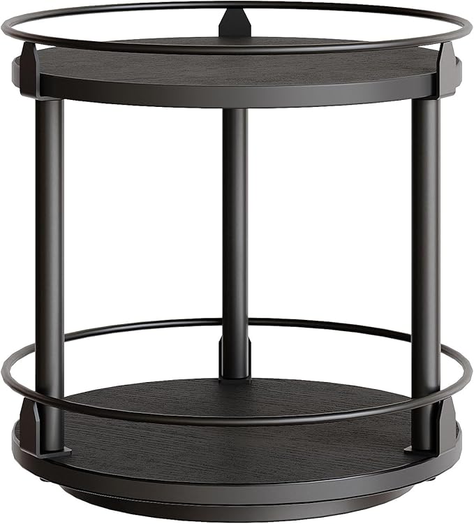 Lazy Susan Organizer, Rotating Spice Rack, 2 Tier Spice Turntable Organizer, Industrial Turntable Spice Holder, for Kitchen Countertop and Cabinet, Compact and Versatile, Black SR22BK