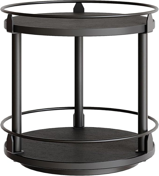 Lazy Susan Organizer, Rotating Spice Rack, 2 Tier Spice Turntable Organizer, Industrial Turntable Spice Holder, for Kitchen Countertop and Cabinet, Compact and Versatile, Black SR22BK