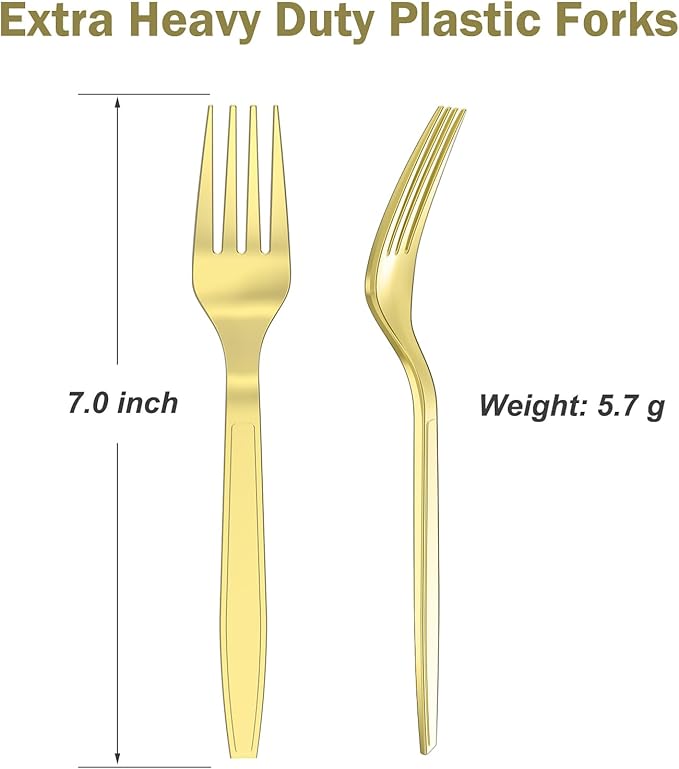 360 Count Extra Heavy Duty Gold Plastic Forks Disposable, BPA-Free, Heat Resistant, Solid and Durable Disposable Forks Bulk, Premium Plastic Forks heavy duty for Party Supply