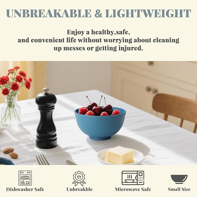 Homienly Wheat Straw Small Bowls, Unbreakable Dessert Bowls set of 8, 10 OZ Mini Bowl for Kitchen, Microwave and Dishwasher Safe Small Bowl for Snack, Ice Cream, Yogurt,Portion Control - Multi, Matte