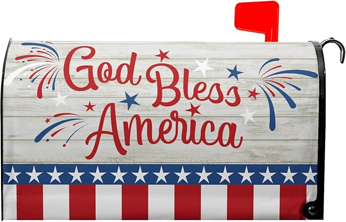 God Bless America Magnetic Mailbox Cover Happy 4th of July Independence Day Post Letter Box Wrap Standard Size 21’’x18’’ Happy Holiday Postbox Covers for Home Outdoor Garden Yard