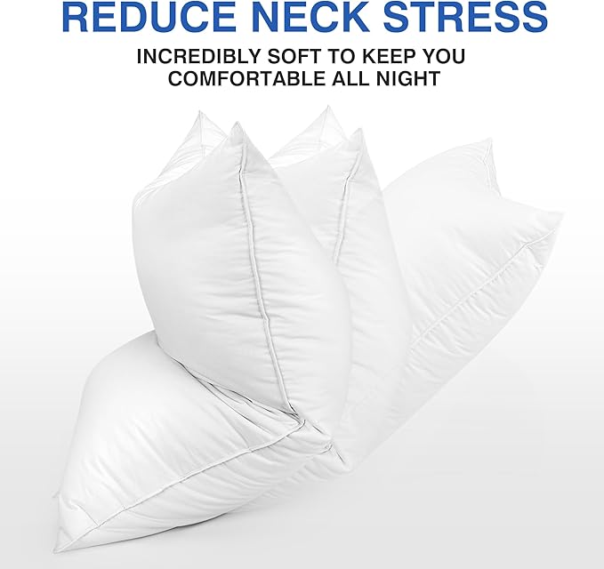 Goose Feather Pillow Queen Size Set of 2 - Down Hotel Bed Pillows for Sleeping, Soft 600 Thread Count Cotton Cover, Fluffy Support Surround Fill Polyester for Back, Stomach, Side Sleepers