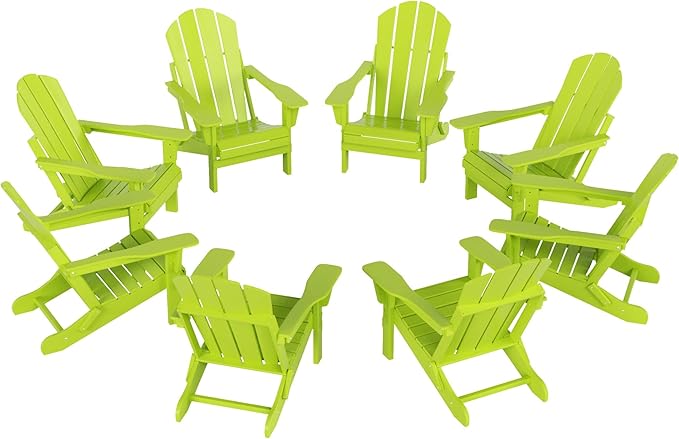 WestinTrends Malibu Malibu Outdoor Folding Poly Adirondack Chair (Set of 8), Lime