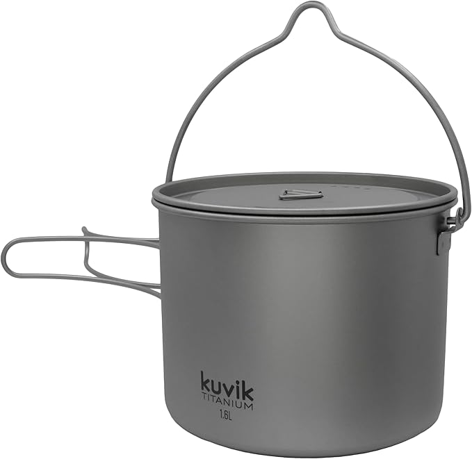 Kuvik 1600ml (54 oz) Titanium Pot with Bail Handle - Ultralight and Compact Pot for Backpacking, Camping, and Survival
