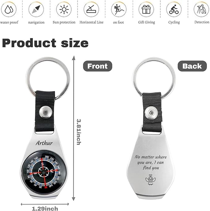 Custom Portable Compasses Keychain with Text Mini Compass with Waterproof Luminous Function Survival Gifts for Men Hiking Camping Hunting Map Navigation Tool