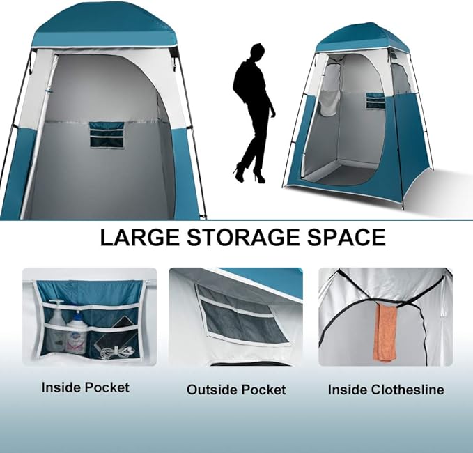 VINGLI 6.7FT Shower Tent, Changing Room Tent for Portable Toilet, with Mesh Floor and Carrying Bag, Lightweight & Sturdy, Perfecr for Camping, Boat, Dressing Outdoor or Indoor