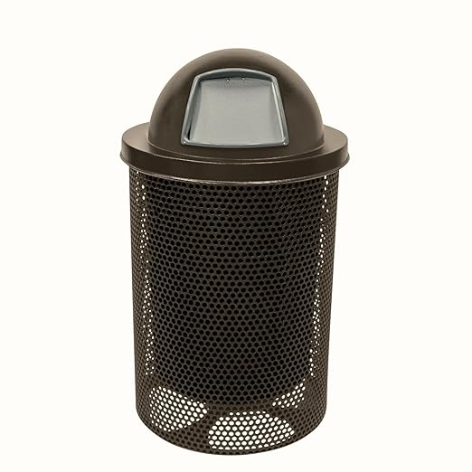 RDT-P-TXTBRW Heavy Duty Round Trash Receptacle with Dome Top, Liner Included, 32 Gallon, Textured Brown, Made in America