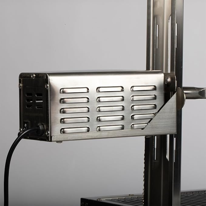 Ash & Ember 25W Stainless Steel BBQ Rotisserie Grill, 4 RPM Rotation Speed, Rated 125 LB for Large Game, Portable Electric Outdoor Roaster with Dual Prongs, Single Leg Bracket, and Spine Fork