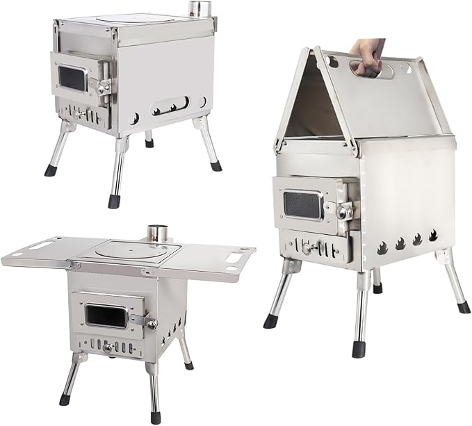 Outdoor Camping Stove Portable Stainless Steel Tent Stove With Chimney Pipe for Outdoor Cooking Backpacking BBQ Hiking Picnic