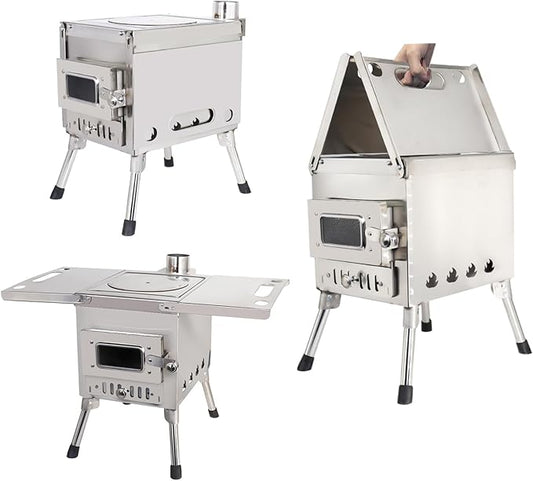 Outdoor Camping Stove Portable Stainless Steel Tent Stove With Chimney Pipe for Outdoor Cooking Backpacking BBQ Hiking Picnic