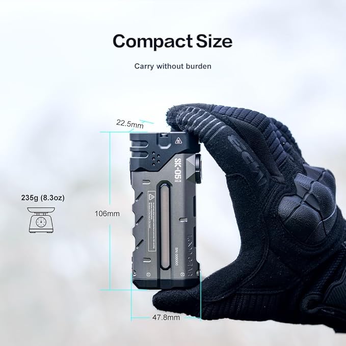 SK05 Pro Flat LED Flashlight with 8000mAh Power Bank, Sidelight Flashlight Combines Floodlight and Spotlight, 4360 High Lumens, Rechargeable, Magnetic Tail, IP68 Perfect for Camping, Outdoor