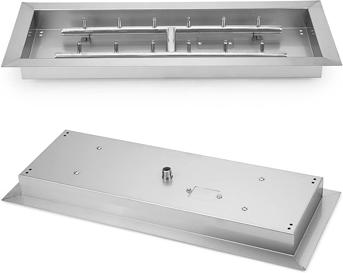 Stanbroil 24" x 8" Upgrade Rectangle Fire Pit Jet Burner Pan, 304 Stainless Steel Natural & Propane Gas Firepit for Outside, High Flame, 90k BTU Max