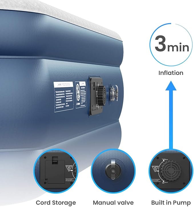 Active Era Premium 20" Queen Air Mattress with Built in Pump, Raised Pillow, Puncture Resistant Waterproof Soft Top, Elevated Inflatable Bed for Guests Queen Size Blow Up Mattress, Quick Electric Pump