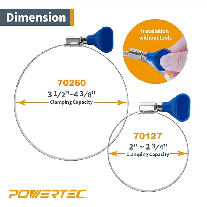 POWERTEC 70338-P2 4 Inch Hose to 2-1/2 Inch Hose Cone Reducer w/Stainless Steel Thumb Screw Hose Clamps, Dust Collection Fittings for Dust Collection Hose, Dryer Vent Hose & Shop Vacuum Hose